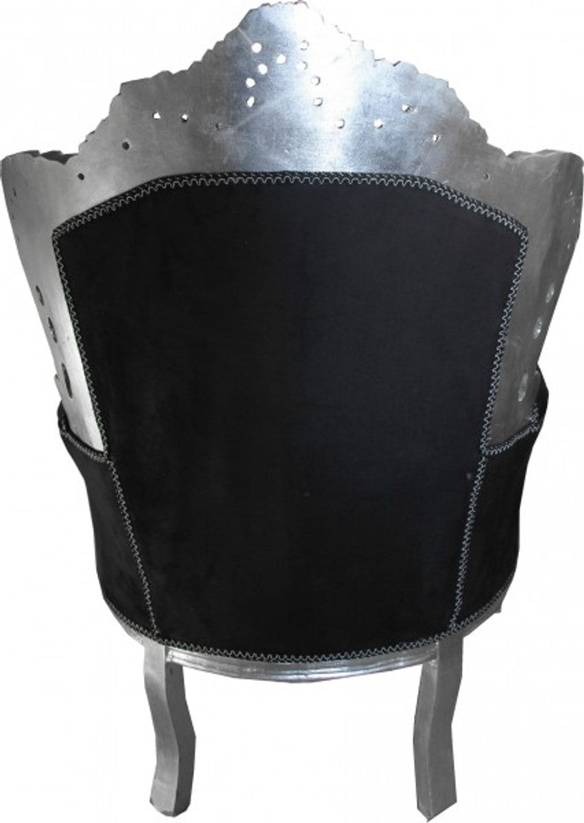 Barock Sessel King Schwarz / Silber mit Bling Bling Glitzersteinen 85 x 85 x H. 120 cm
