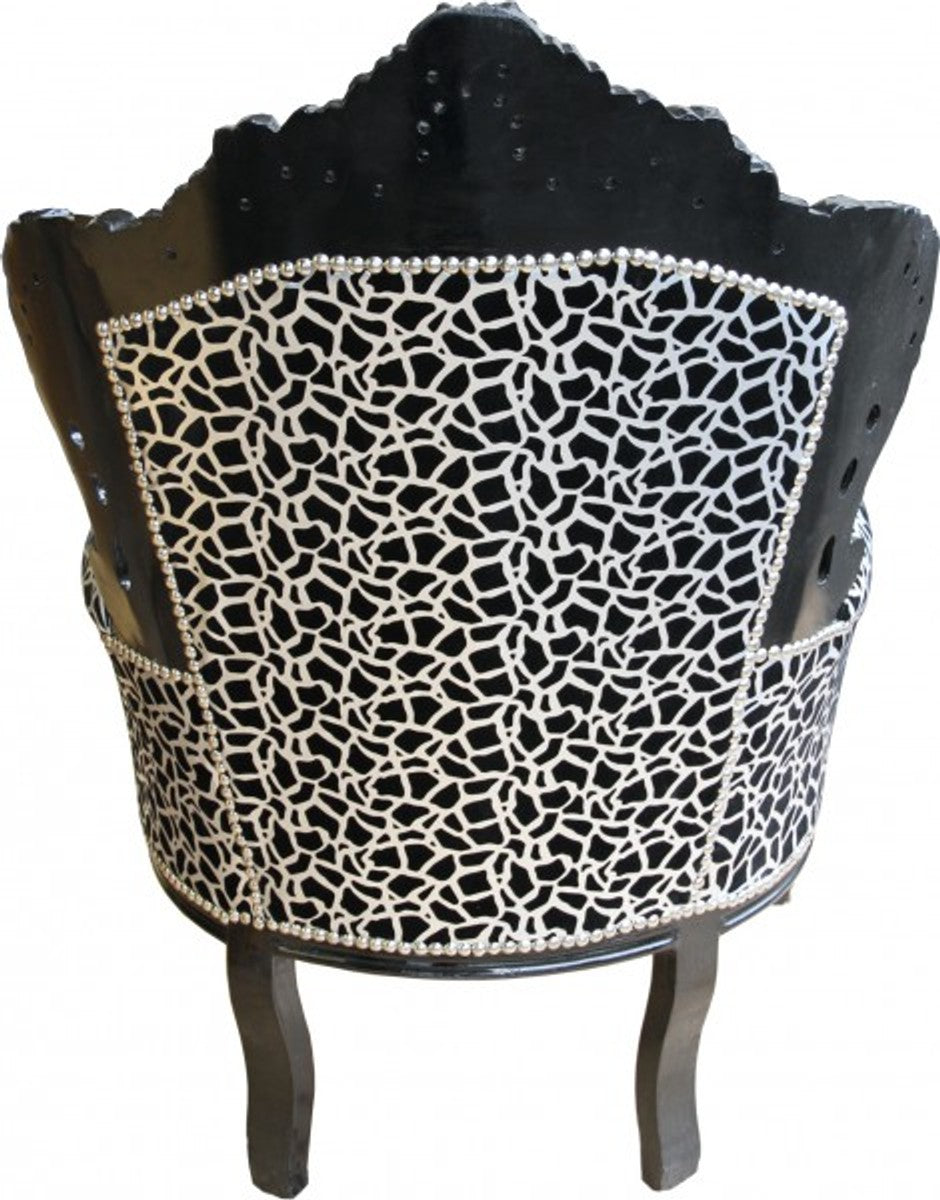 Barock Sessel King Silber Schwarz Muster / Schwarz 85 x 85 x H.120 cm