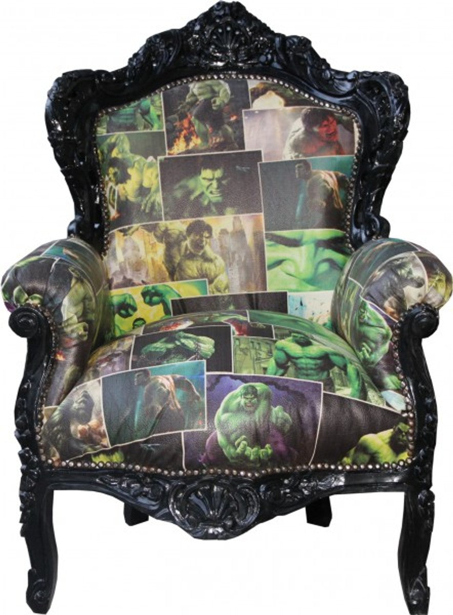 Barock Sessel King Comic Design / Schwarz Lederoptik - Möbel