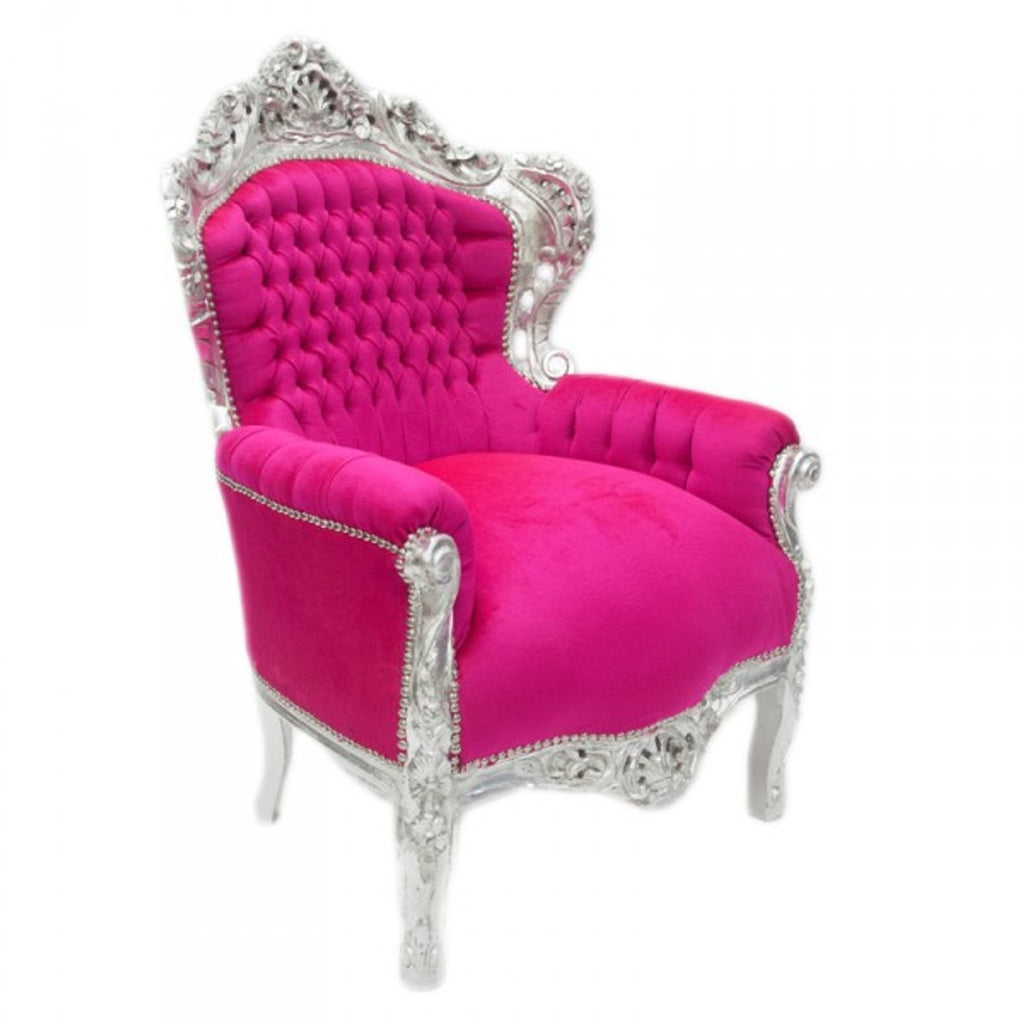 Barock Sessel King Pink / Silber 85 x 85 x H. 120 cm - Antikstil Möbel