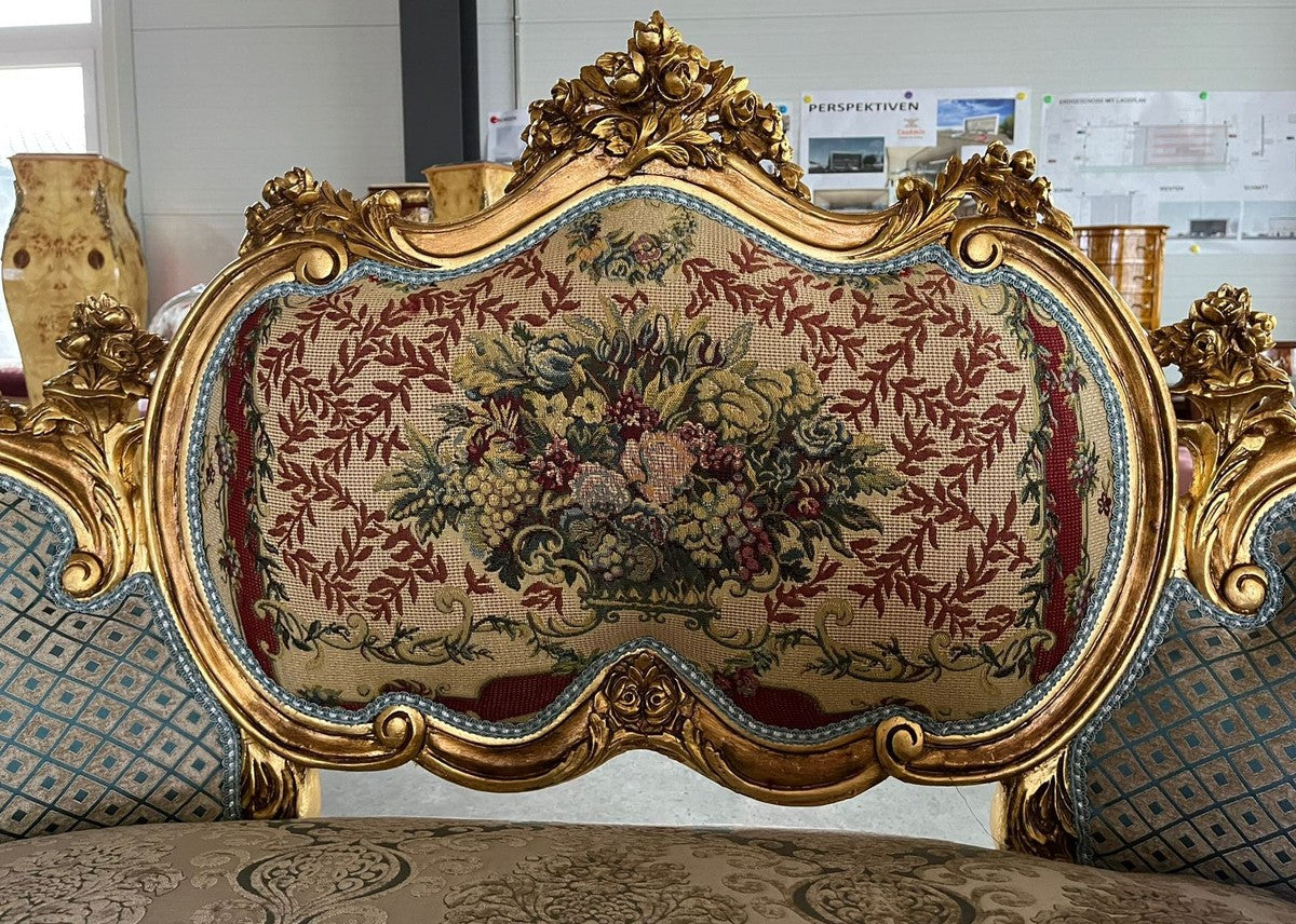 Barock Sofa Mehrfarbig / Gold - Handgefertigtes Wohnzimmer Sofa im Barockstil - Prunkvolle Barock Möbel - Barockstil Wohnzimmer Möbel - Edel & Prunkvoll