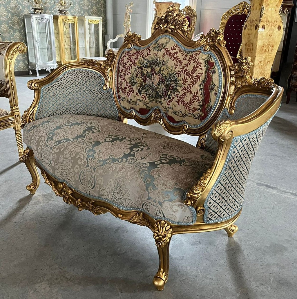 Barock Sofa Mehrfarbig / Gold - Handgefertigtes Wohnzimmer Sofa im Barockstil - Prunkvolle Barock Möbel - Barockstil Wohnzimmer Möbel - Edel & Prunkvoll
