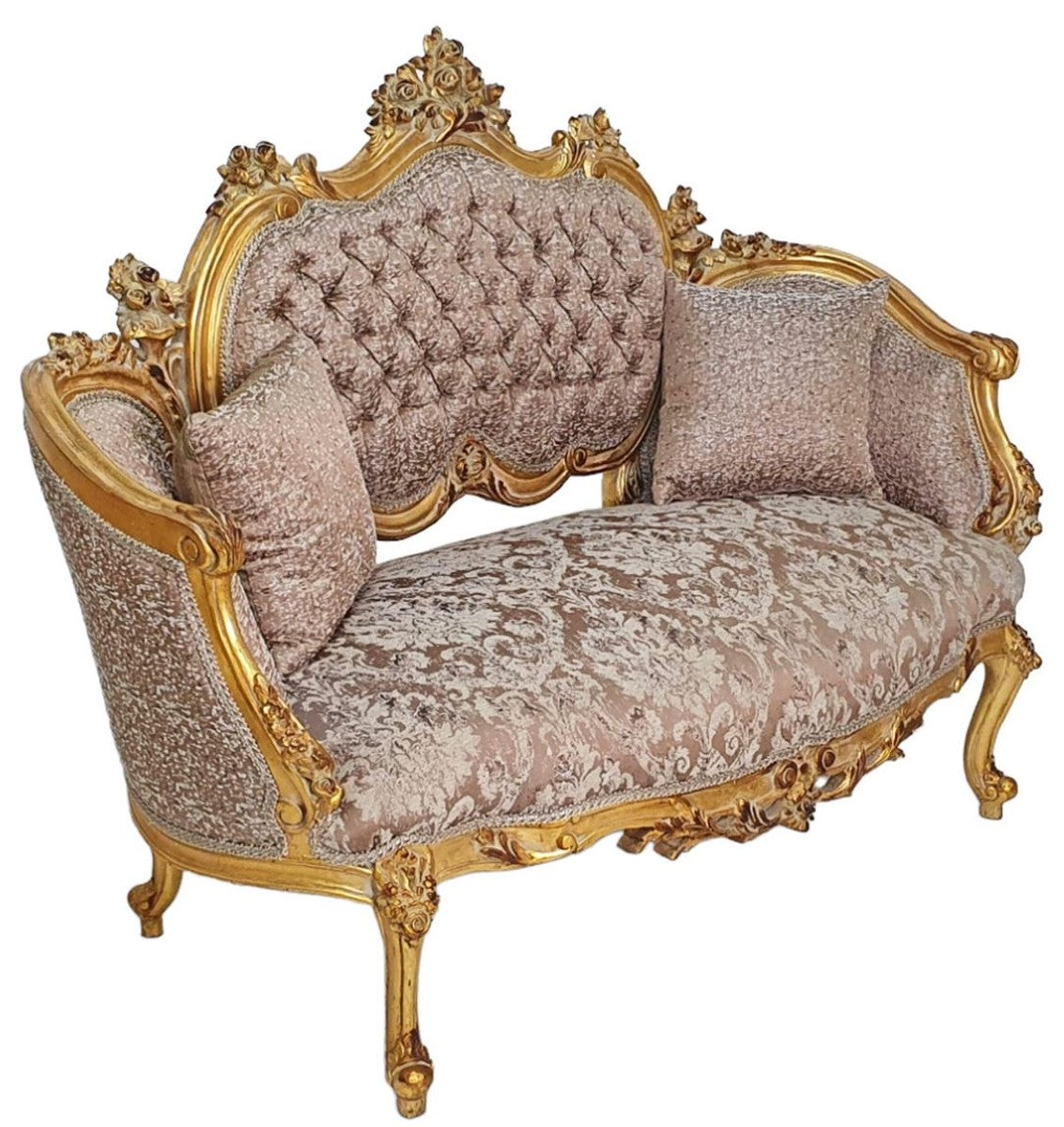 Barock Sofa Braun / Antik Gold - Prunkvolles Wohnzimmer Sofa im Barockstil - Wohnzimmer Möbel im Barockstil - Barock Möbel - Barock Einrichtung