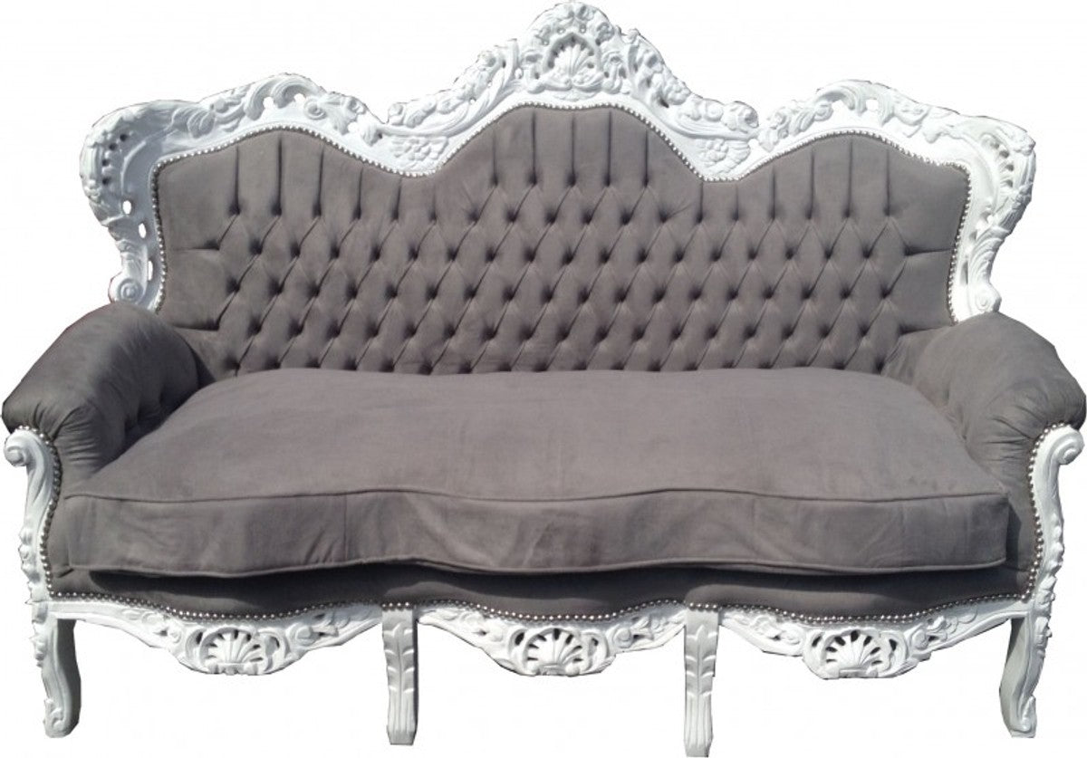 Barock 3-er Sofa King Grau / Weiß - Möbel Barock