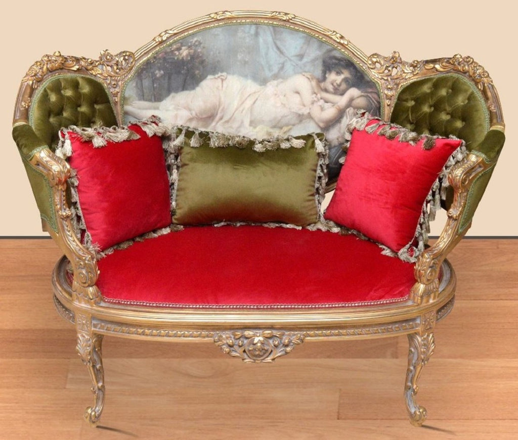 Barock Sofa Grün / Rot / Mehrfarbig / Gold - Handgefertigtes Wohnzimmer Sofa im Barockstil - Prunkvolle Barock Wohnzimmer Möbel