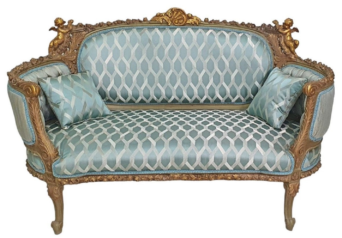 Barock Sofa Türkis / Antik Gold - Prunkvolles Wohnzimmer Sofa im Barockstil - Wohnzimmer Möbel im Barockstil - Barock Möbel - Barock Einrichtung