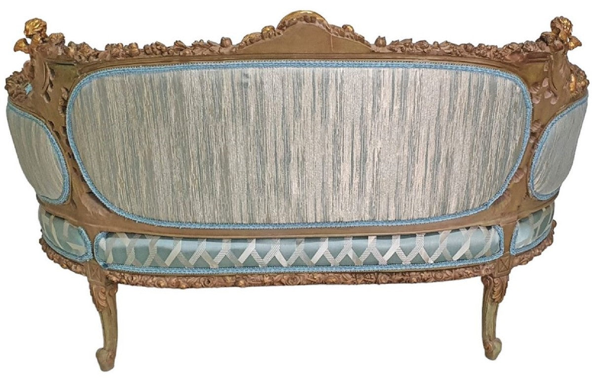 Barock Sofa Türkis / Antik Gold - Prunkvolles Wohnzimmer Sofa im Barockstil - Wohnzimmer Möbel im Barockstil - Barock Möbel - Barock Einrichtung