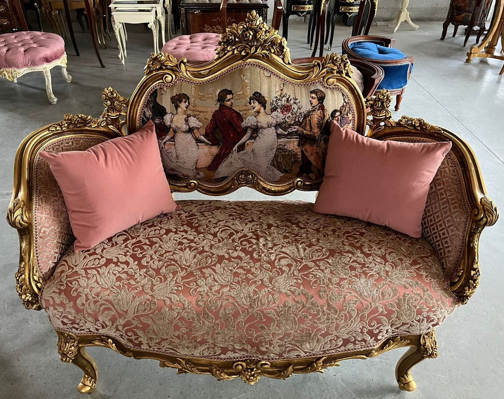 Barock Sofa Rosa / Mehrfarbig / Gold - Handgefertigtes Wohnzimmer Sofa im Barockstil - Prunkvolle Barock Möbel - Barockstil Wohnzimmer Möbel - Edel & Prunkvoll