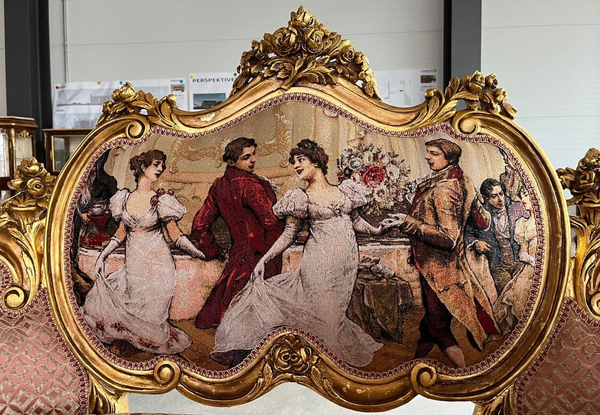 Barock Sofa Rosa / Mehrfarbig / Gold - Handgefertigtes Wohnzimmer Sofa im Barockstil - Prunkvolle Barock Möbel - Barockstil Wohnzimmer Möbel - Edel & Prunkvoll