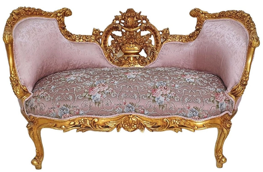 Barock Sofa Rosa / Mehrfarbig / Gold - Prunkvolles Wohnzimmer Sofa im Barockstil - Wohnzimmer Möbel im Barockstil - Barock Möbel - Barock Einrichtung
