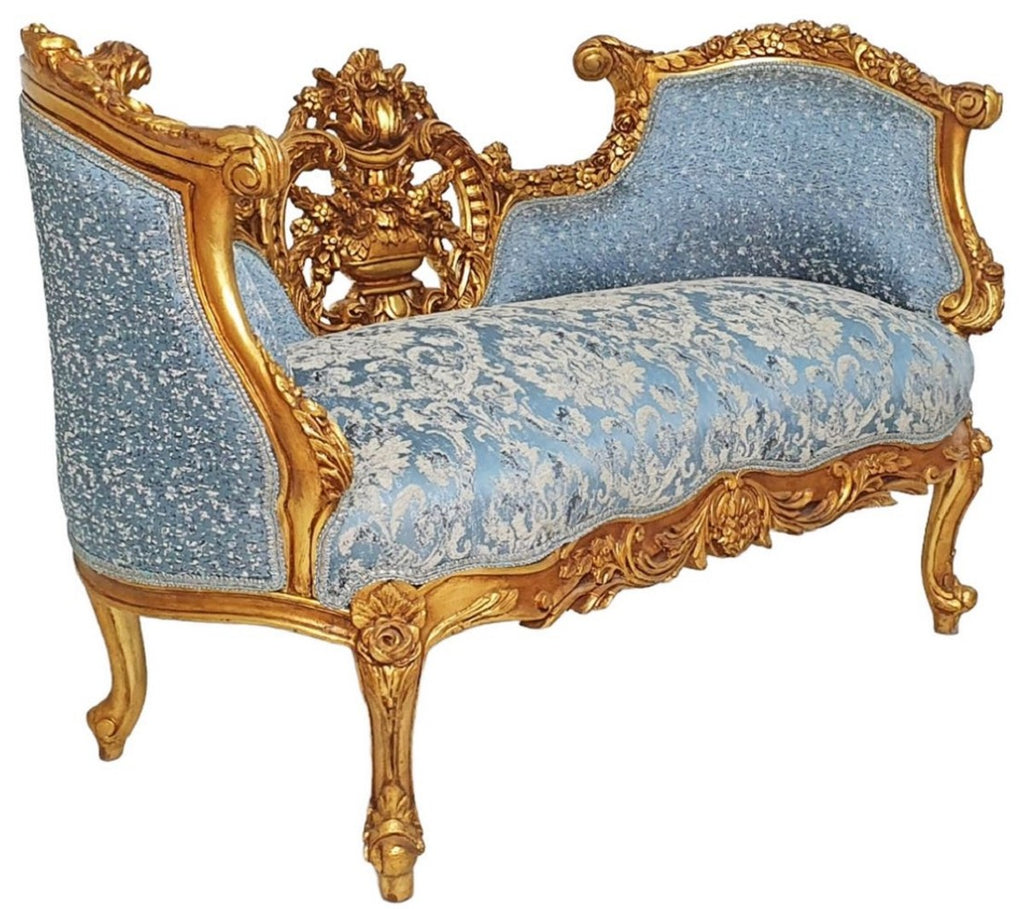 Barock Sofa Hellblau / Gold - Prunkvolles Wohnzimmer Sofa im Barockstil - Wohnzimmer Möbel im Barockstil - Barock Möbel - Barock Einrichtung