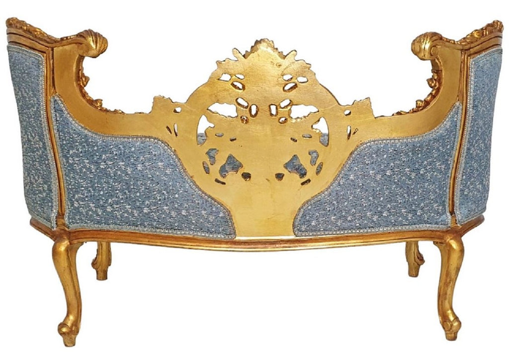Barock Sofa Hellblau / Gold - Prunkvolles Wohnzimmer Sofa im Barockstil - Wohnzimmer Möbel im Barockstil - Barock Möbel - Barock Einrichtung