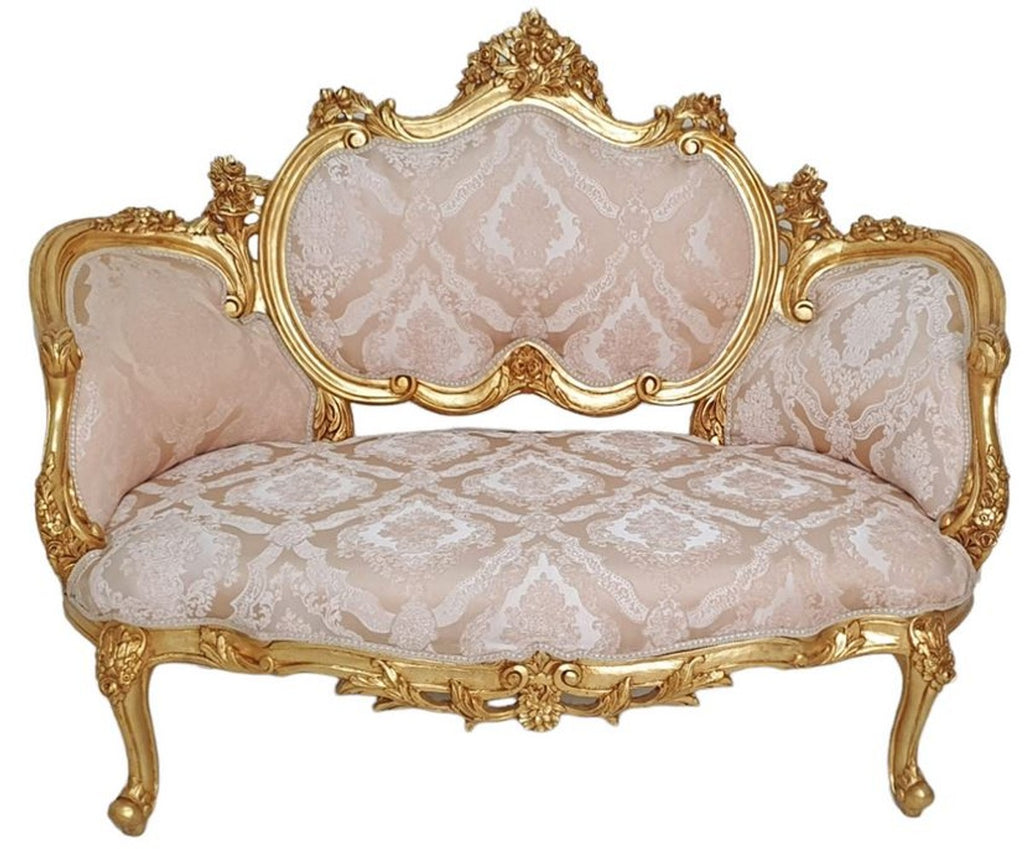 Barock Sofa Rosa / Weiß / Gold - Handgefertigtes Wohnzimmer Sofa im Barockstil - Wohnzimmer Möbel im Barockstil - Antik Stil Möbel - Prunkvolle Barock Möbel - Barock Einrichtung