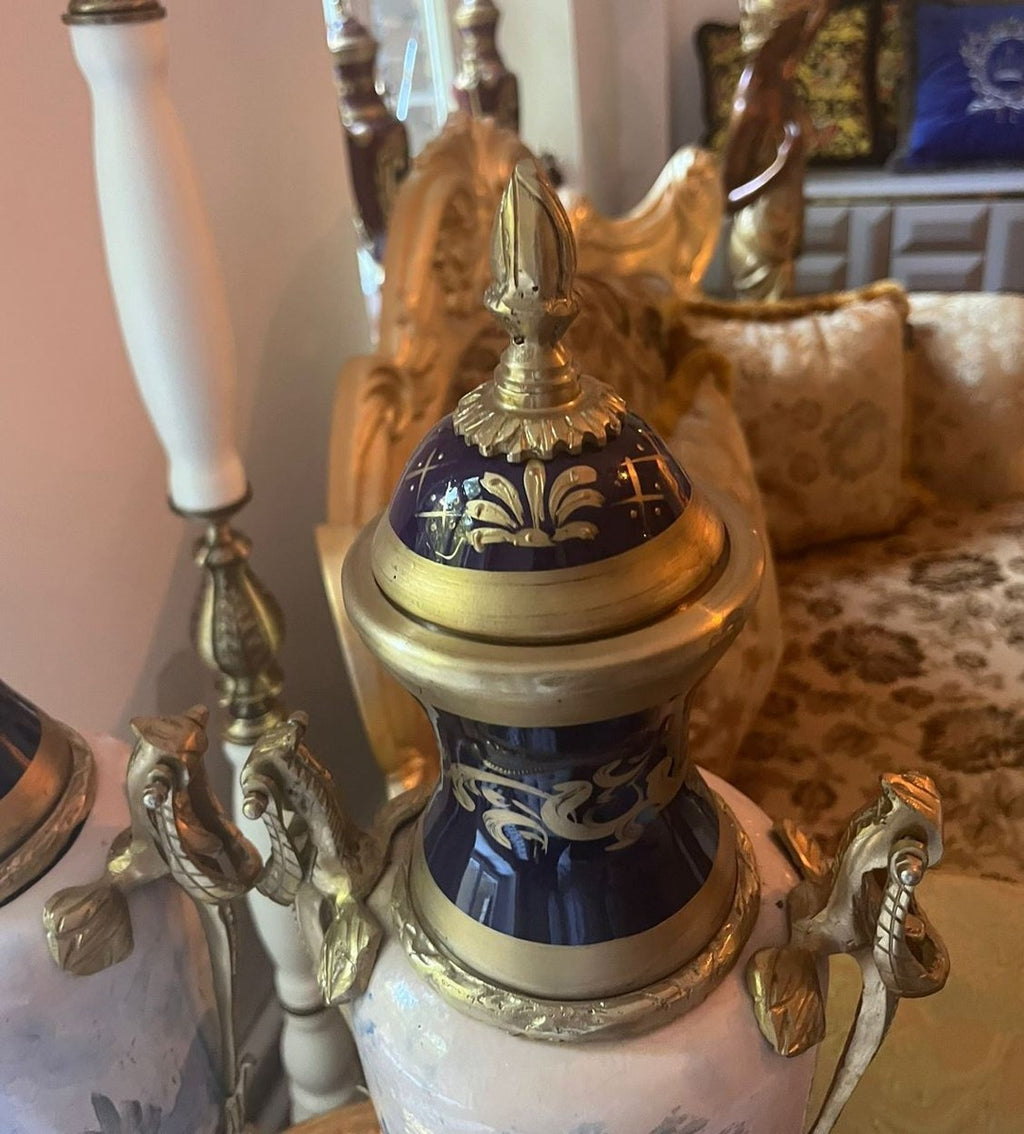 Barock Deko Keramik Vasen Set Blau / Bunt / Messing H. 65 cm - Barock Interior