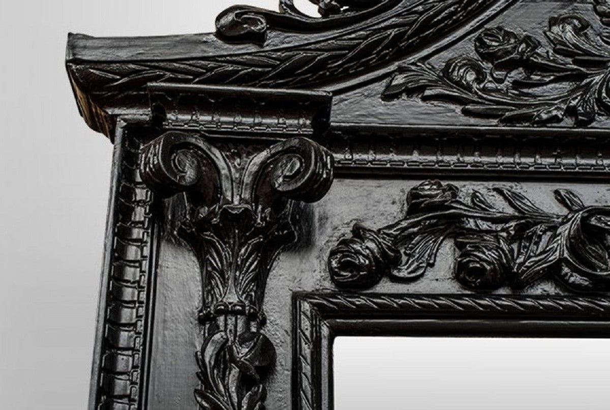 Barock Spiegel Schwarz - Barockstil Spiegel mit eleganten Verzierungen - Riesiger Barockstil Wandspiegel - Barock Garderoben Spiegel - Barock Möbel - Möbel Barockstil