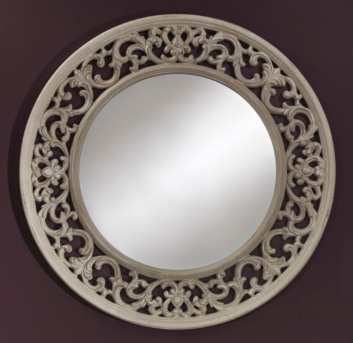 Barock Spiegel Greige Ø 100 cm - Antik Stil Wandspiegel