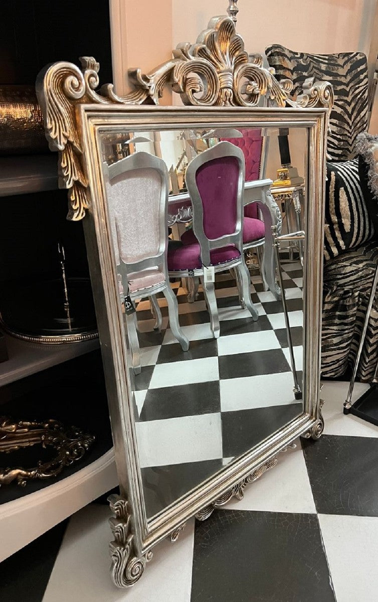 Barock Spiegel Silber - Handgefertigter Wandspiegel mit eleganten Verzierungen - Prunkvoller Barockstil Wandspiegel - Barock Garderoben Spiegel - Barock Möbel - Edel & Prunkvoll