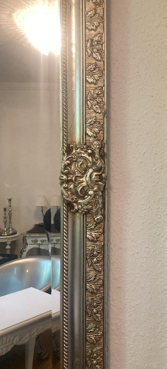 Barock Spiegel Silber - Rechteckiger Wandspiegel im Barockstil - Handgefertigter Barock Garderoben Spiegel - Prunkvolle Barock Möbel - Barock Interior