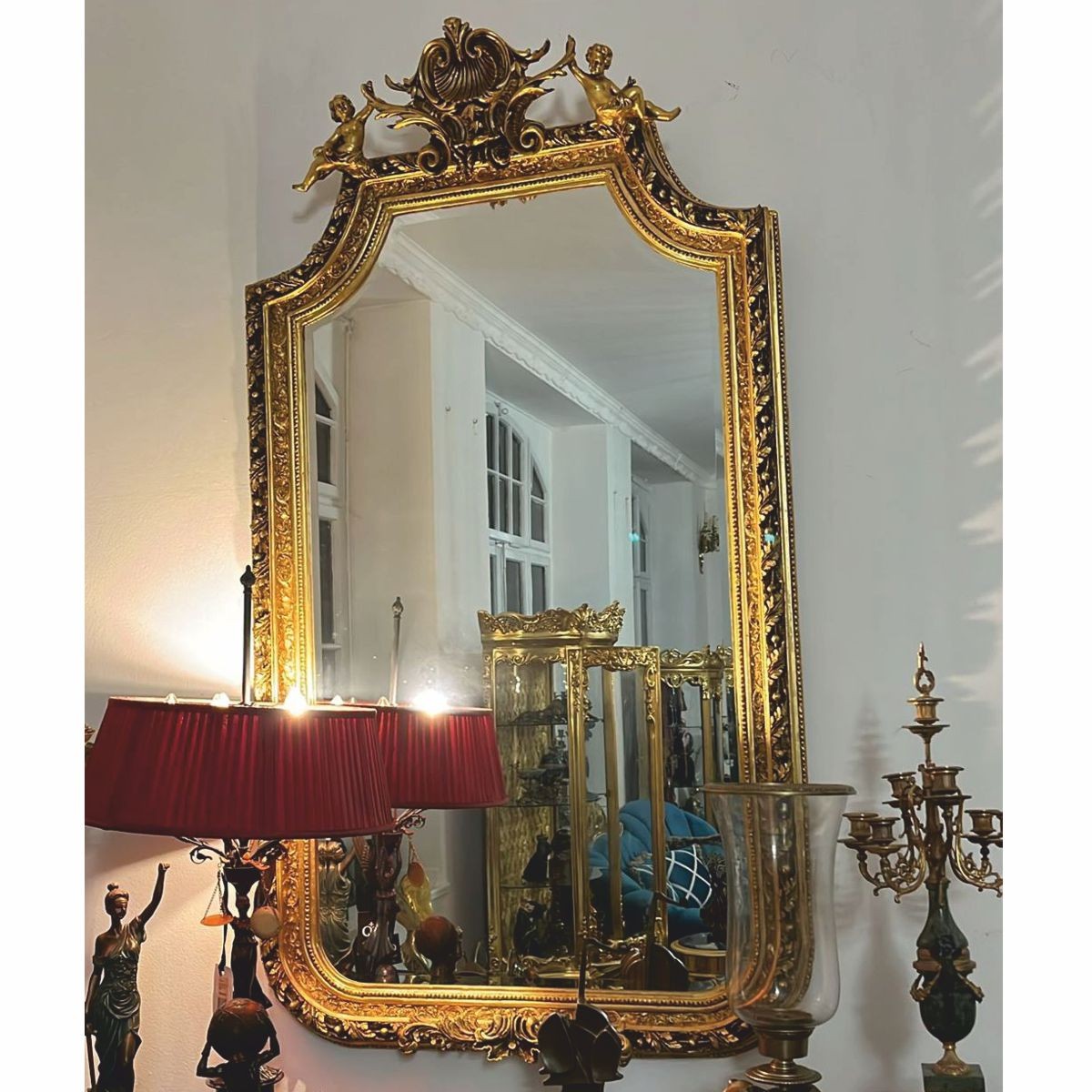 Barock Spiegel mit Engelsfiguren Gold H. 175 cm - Möbel im Barockstil