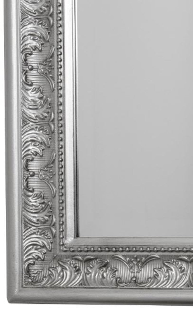 Barock Standspiegel / Wandspiegel Silber 45 x H. 180 cm - Handgefertigter Spiegel mit Holzrahmen & wunderschönen Verzierungen