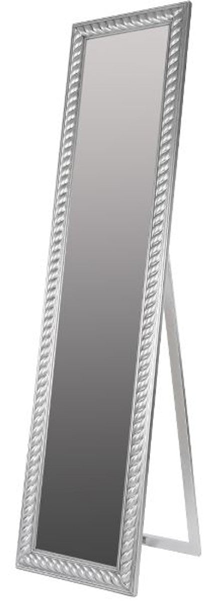Barock Standspiegel Silber mit wunderschönem antik-silbernem Kordelrahmen H. 180 cm - Handgefertigt