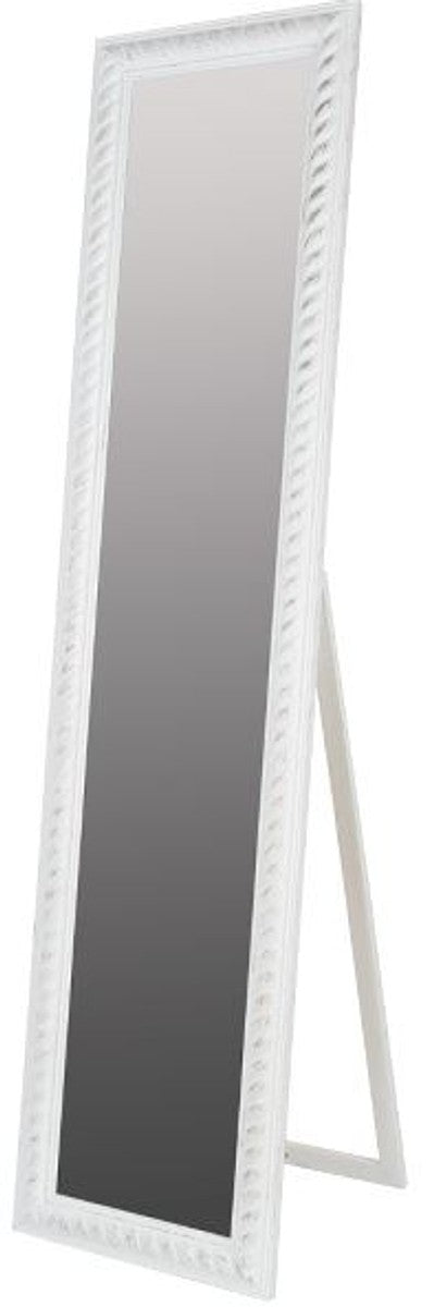 Barock Standspiegel Weiss mit wunderschönem antik-weißem Kordelrahmen H. 180 cm - Handgefertigt