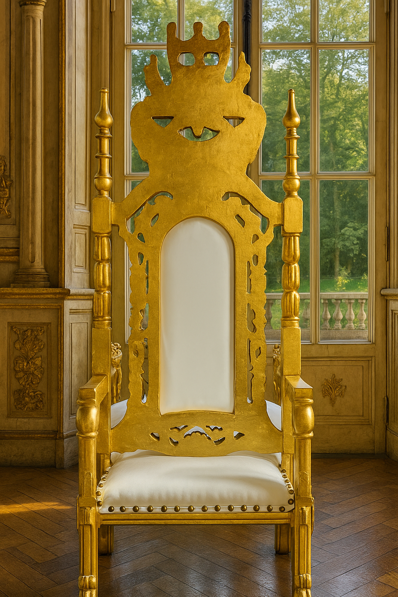 Barock Thron Sessel mit Kunstleder und Glitzersteinen Weiß / Gold - Handgefertigter Königssessel - Prunkvoller Hochzeitssessel - Barock Riesensessel - Barock Möbel
