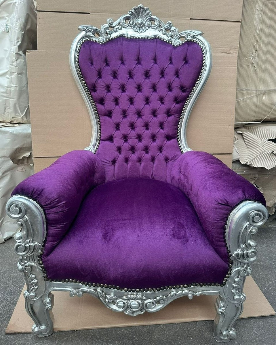 Barock Thron Sessel Lila / Silber - Hochzeitssessel - Barock Möbel