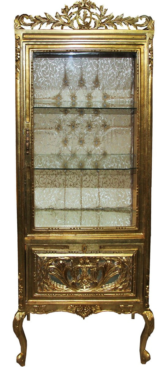 Barock Vitrine Gold / Gold - Vitrinenschrank - Wohnzimmerschrank Glasvitrine - Antik Look