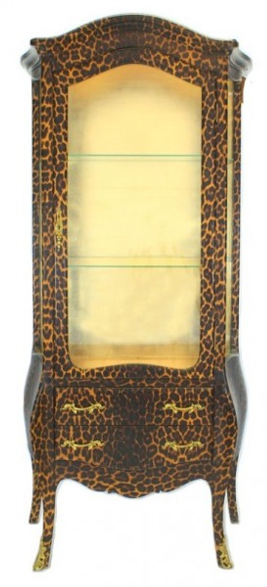 Barock Vitrine Leopard - Vitrinenschrank - Möbel Wohnzimmer Schrank