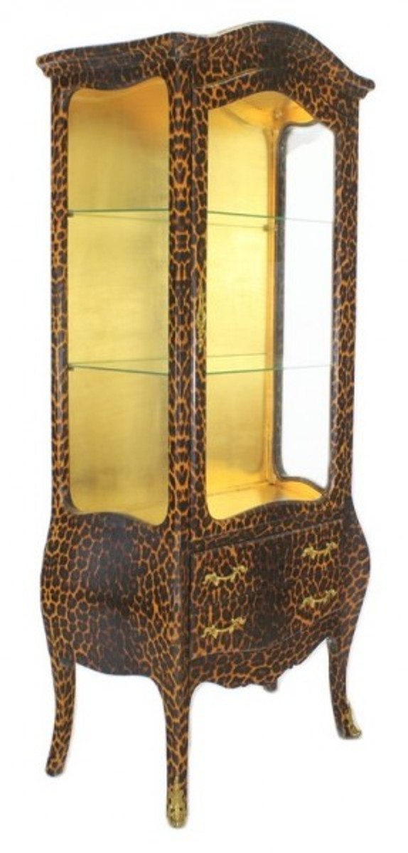 Barock Vitrine Leopard - Vitrinenschrank - Möbel Wohnzimmer Schrank