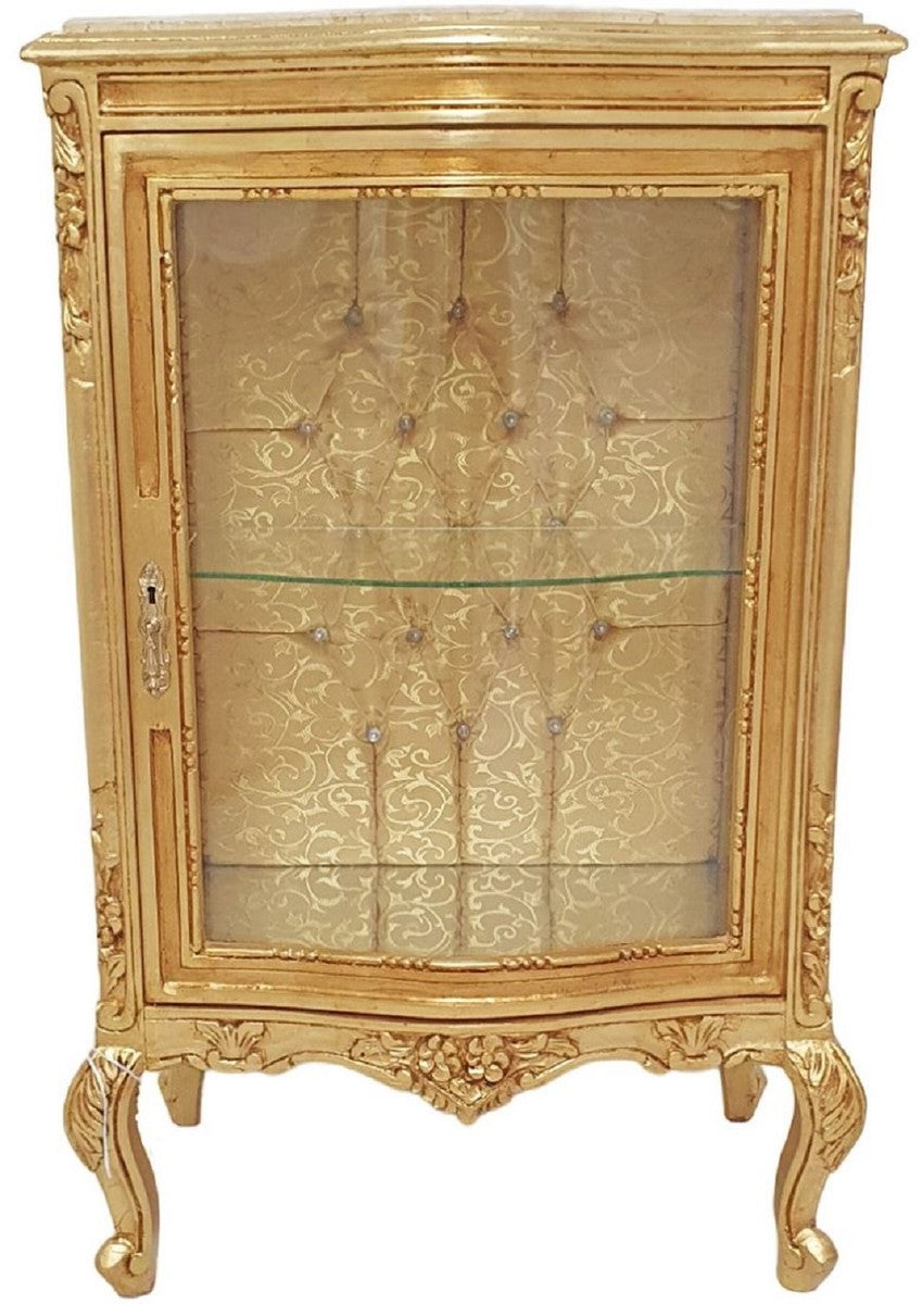 Barock Vitrine Gold / Creme - Handgefertigter Massivholz Vitrinenschrank mit Glitzersteinen und Marmorplatte - Wohnzimmer Möbel im Barockstil - Barock Möbel