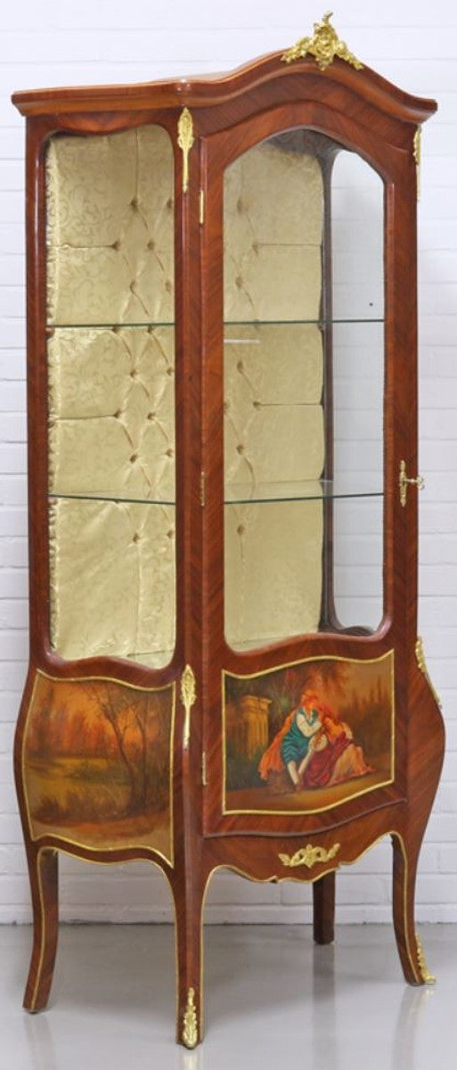Barock Vitrinenschrank Mahagonibraun / Gold 72 x 45 x H. 184 cm - Barockstil Wohnzimmer Vitrine