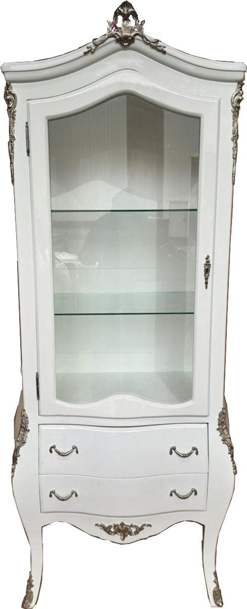 Barock Vitrine Weiß / Silber H. 185 cm - Barock Möbel