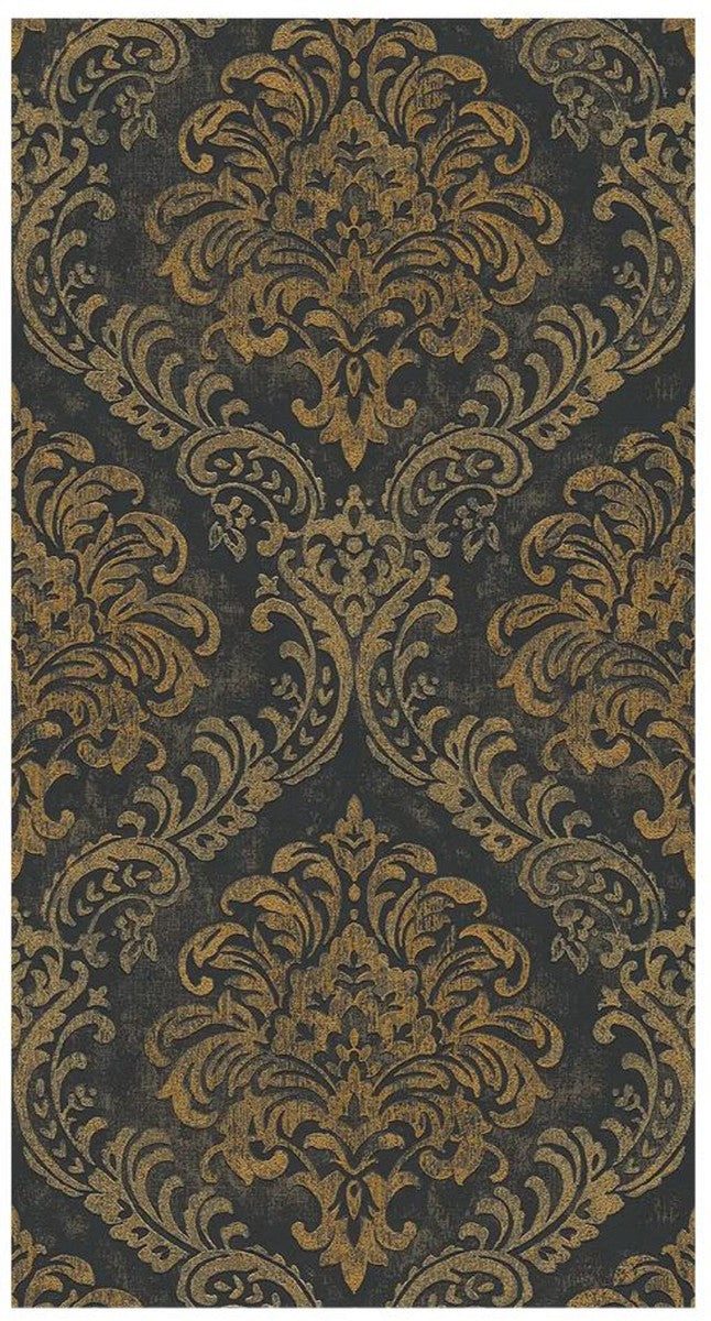 Barock Vliestapete Schwarz / Gold Metallic