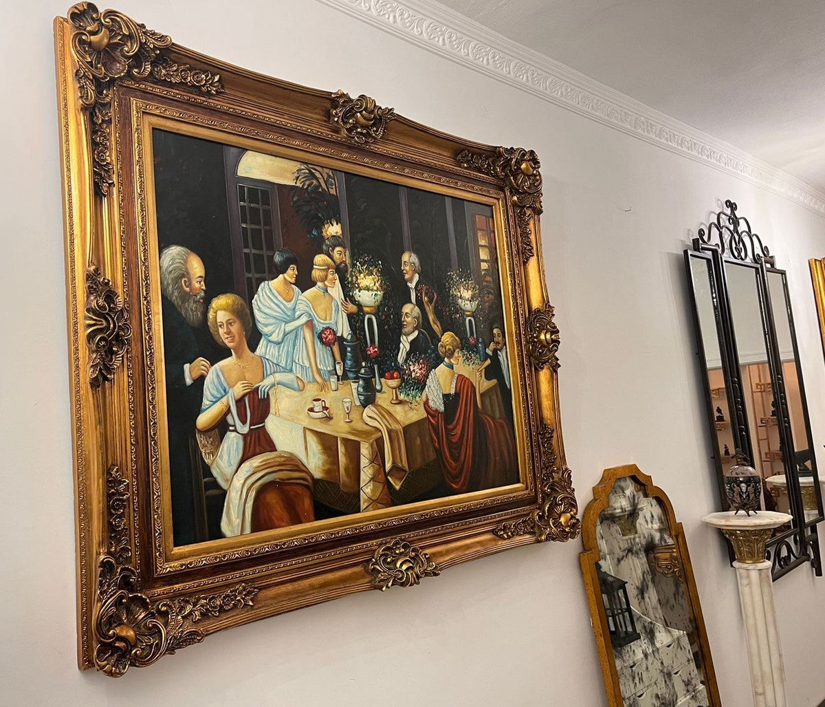 Barock Ölgemälde Mehrfarbig / Gold - Handgemaltes Antik Stil Gemälde mit Prunk Rahmen - Wand Deko im Barockstil - Barock Deko Accessoires - Barock Interior - Barock Möbel