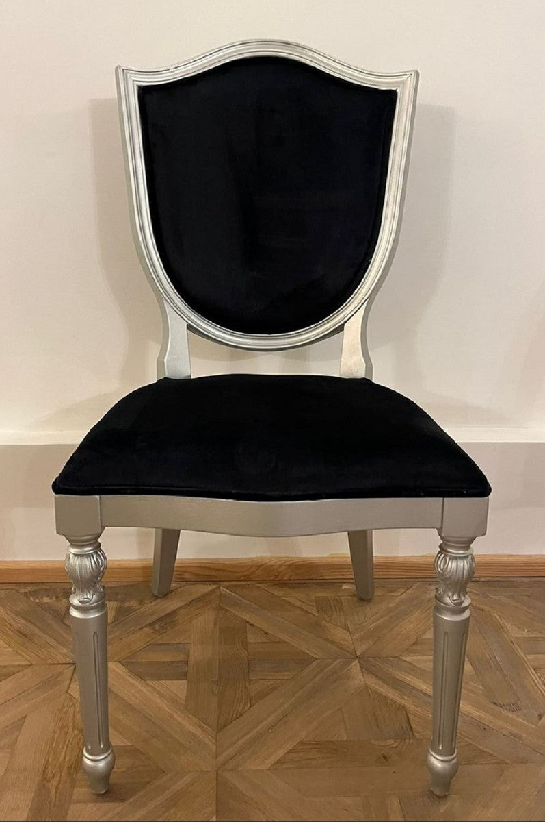 Art Deco Esszimmer Stuhl Schwarz / Silber - Art Deco Esszimmer Möbel