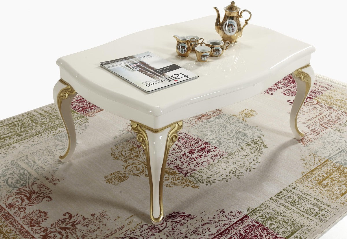 Barock Couchtisch Creme / Gold 105 x 74 x H. 50 cm - Rechteckiger Wohnzimmertisch im Barockstil - Barock Möbel