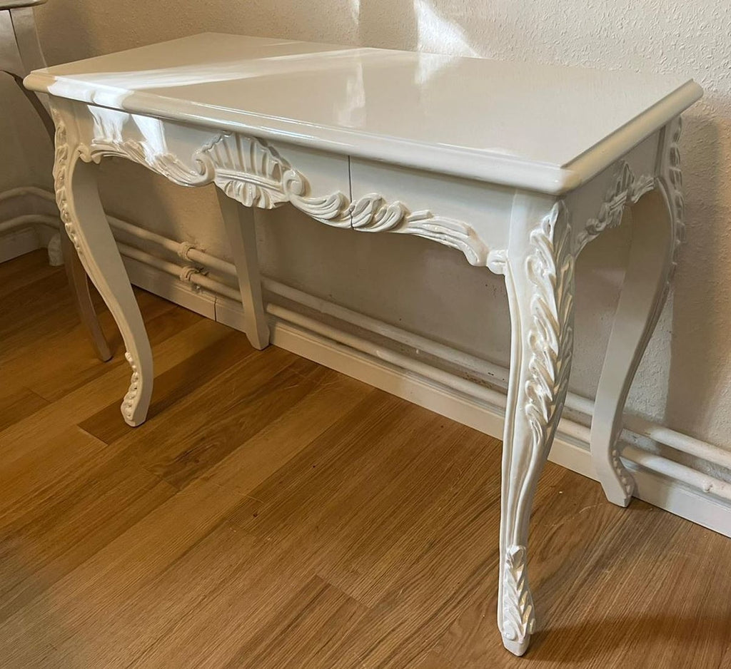 Barock Konsole Weiß - Handgefertigter Konsolentisch mit Schublade - Massivholz Möbel im Barockstil - Barock Möbel - Edel & Prunkvoll