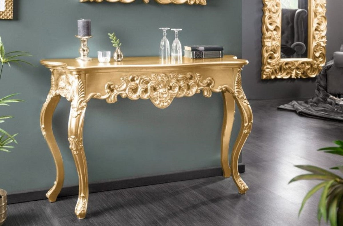 Barock Konsole Gold - Handgefertigter Konsolentisch mit edlen Verzierungen - Barock Möbel