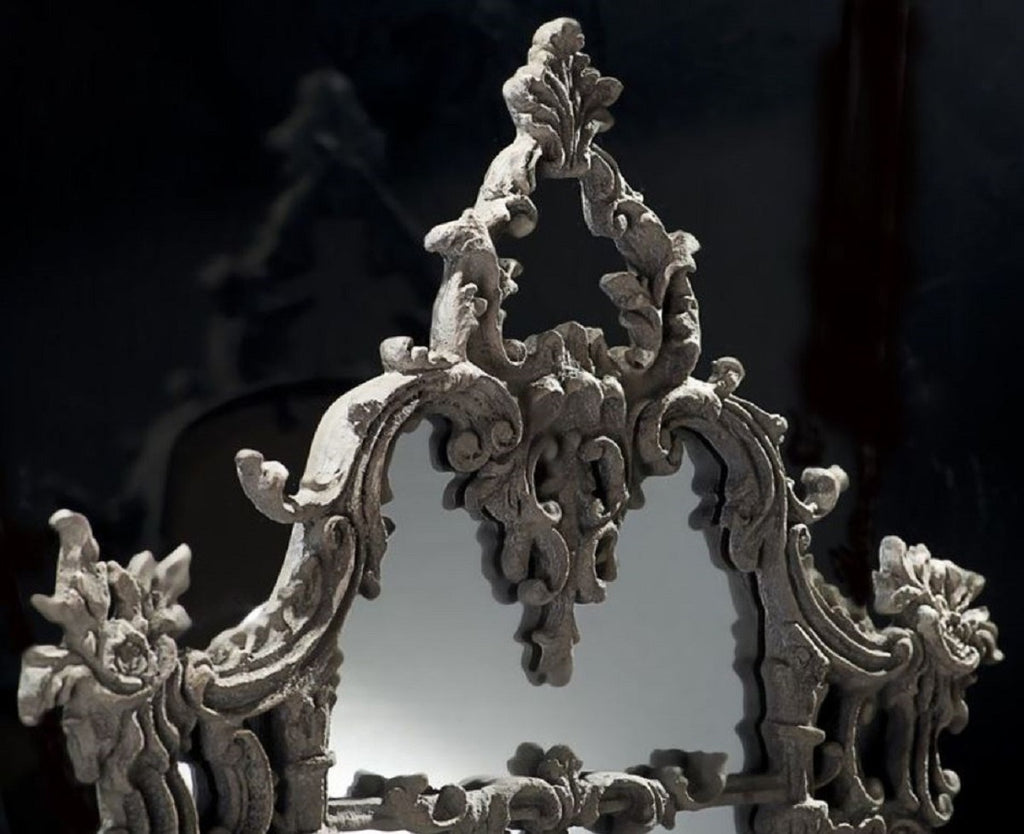 Barock Spiegel Grau - Prunkvoller handgefertigter Wandspiegel im Barockstil - Antik Stil Garderoben Spiegel - Wohnzimmer Spiegel - Barock Möbel