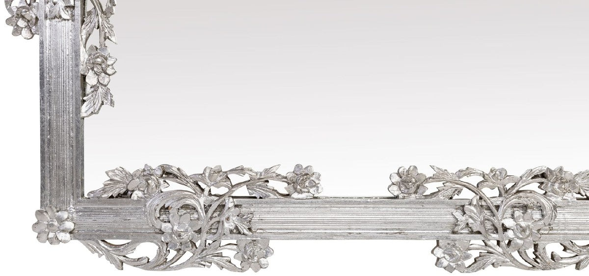 Barock Spiegel Silber 112 x 6 x H. 224 cm - Prunkvoller Wandspiegel mit eleganten Verzierungen - Barock Garderoben Spiegel - Barockstil Wandspiegel - Barock Möbel - Edel & Prunkvoll