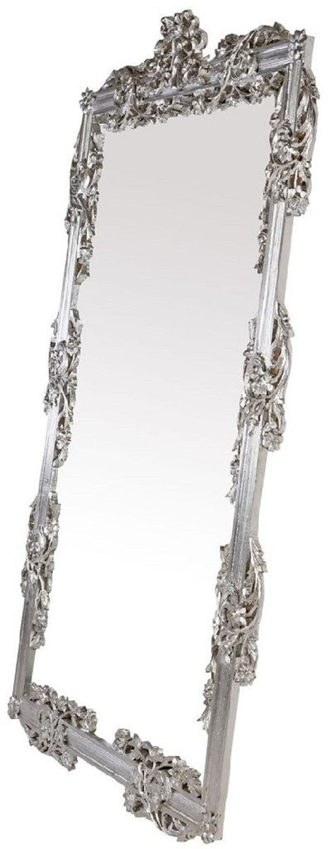Barock Spiegel Silber 112 x 6 x H. 224 cm - Prunkvoller Wandspiegel mit eleganten Verzierungen - Barock Garderoben Spiegel - Barockstil Wandspiegel - Barock Möbel - Edel & Prunkvoll