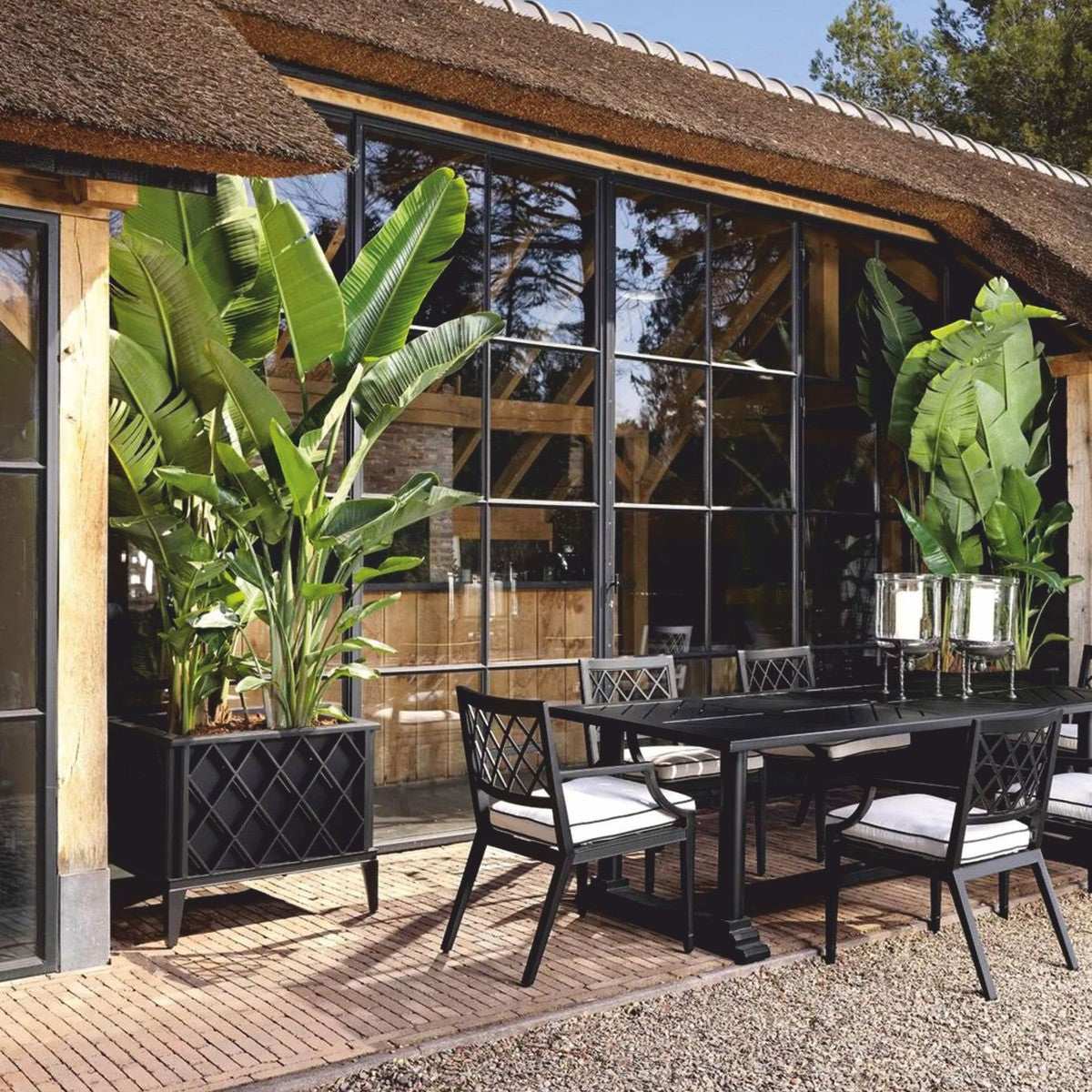 Luxus Blumentopf Schwarz 76 x 76 x H. 69 cm - Garten Deko