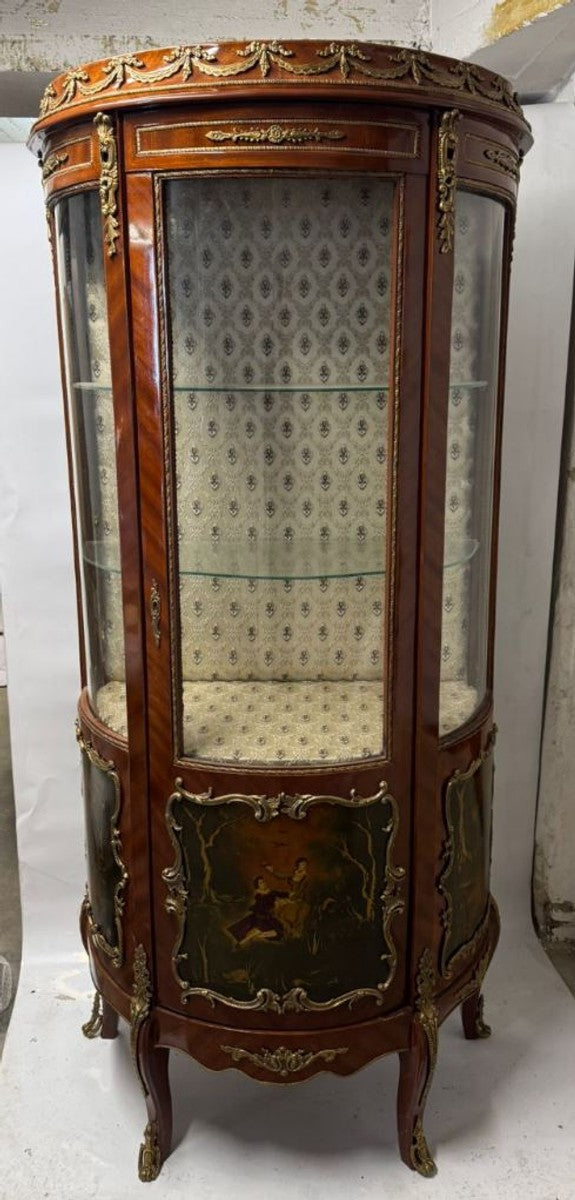 Barock Vitrine mit Glastür Braun H. 175 cm - Barockstil Möbel