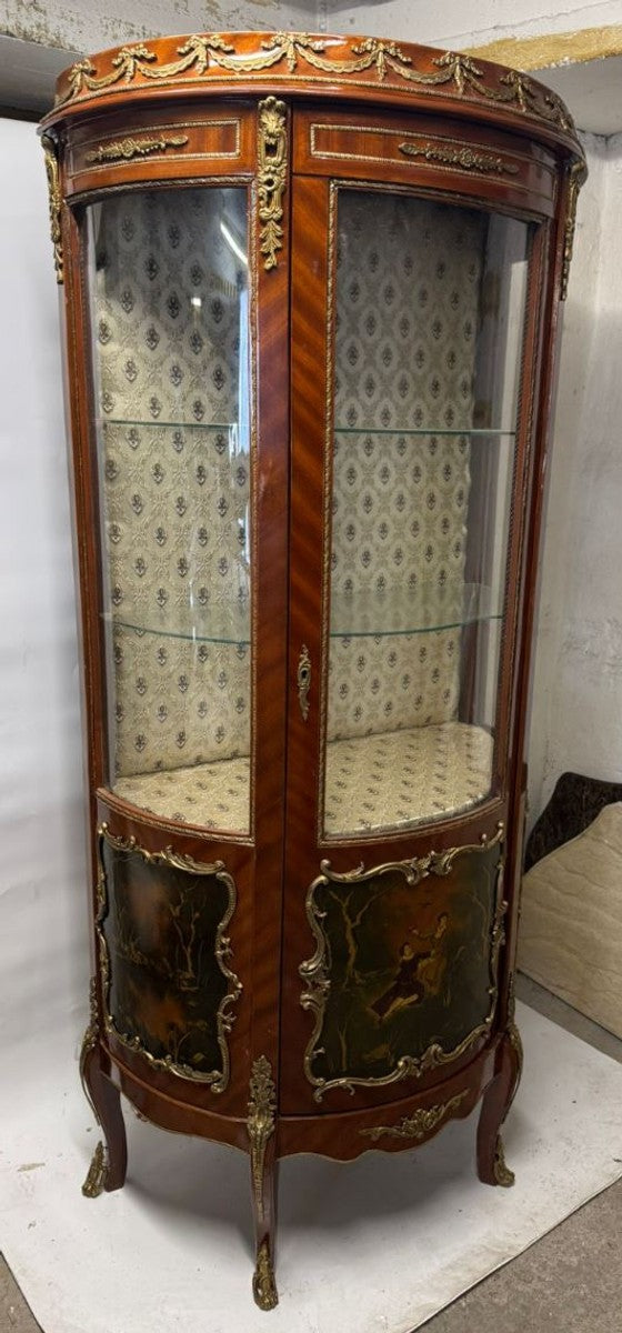 Barock Vitrine mit Glastür Braun H. 175 cm - Barockstil Möbel