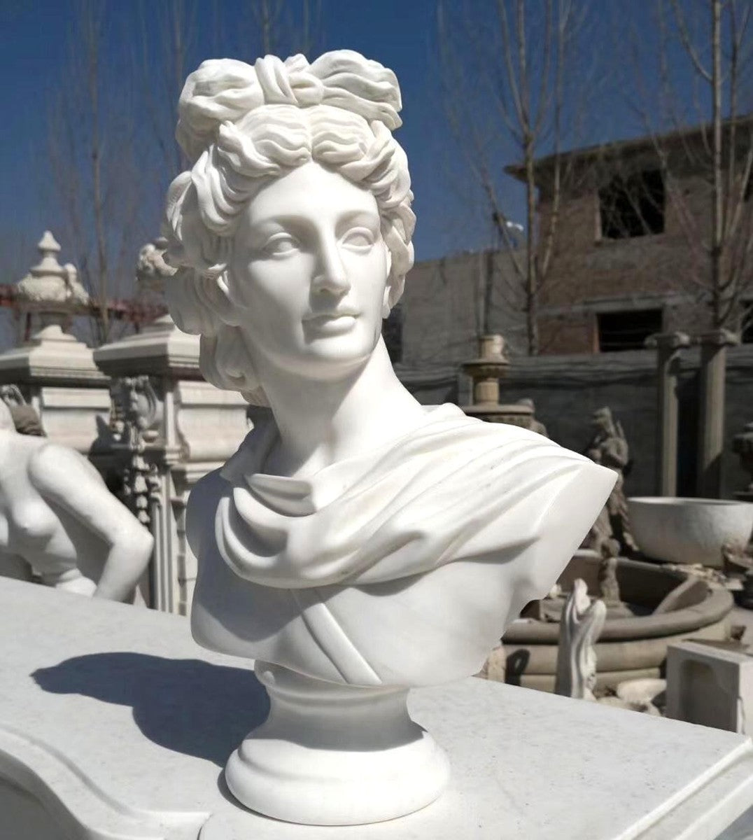 Luxus Jugendstil Marmor Deko Büste Dame Weiß H. 80 cm