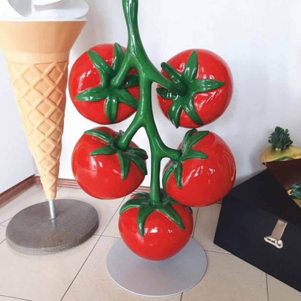 XXL Deko Tomaten am Stengel mit Ständer Rot / Grün / Grau H. 100 cm