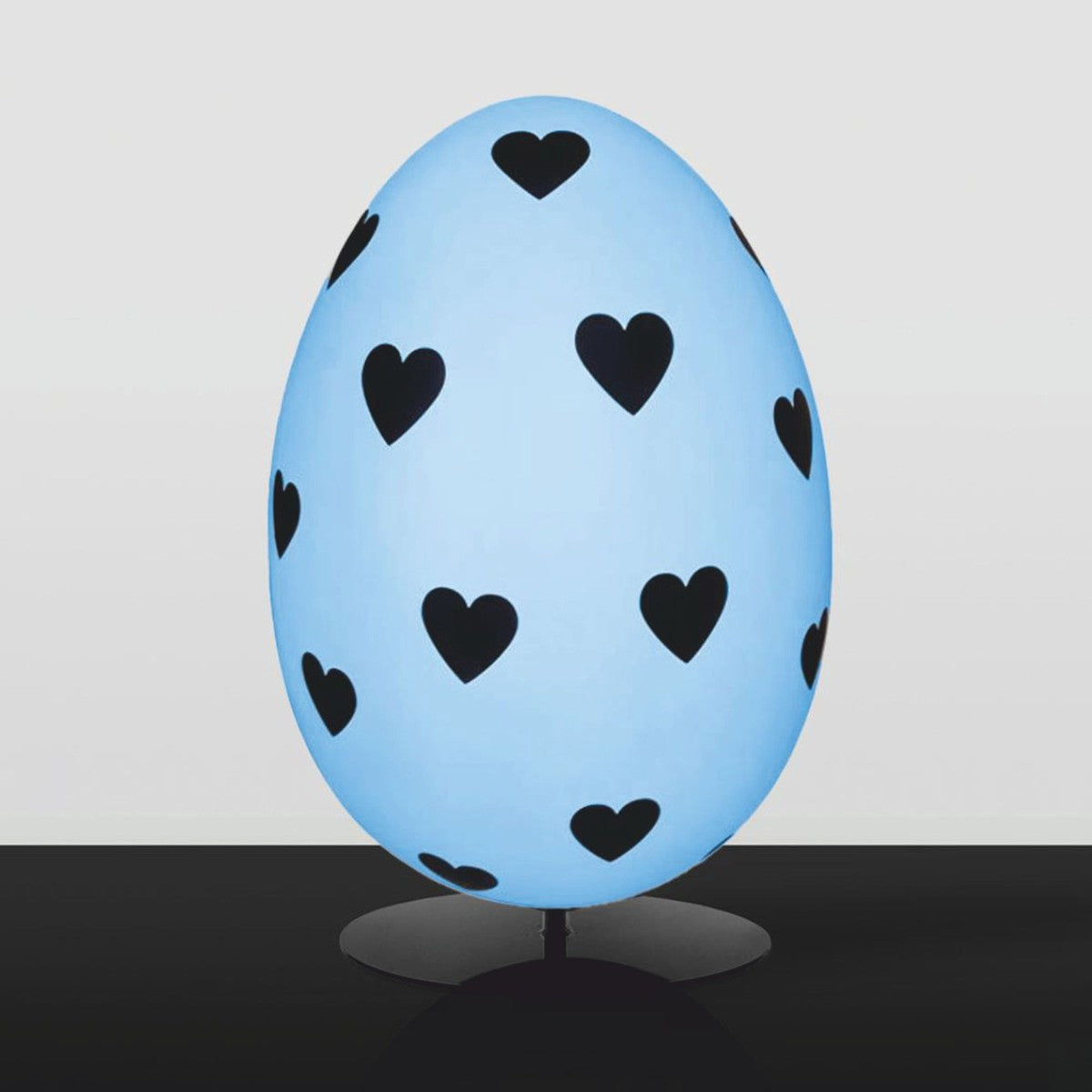 XXL Deko Osterei mit Ständer Hellblau / Schwarz H. 75 cm - Oster Dekoaration