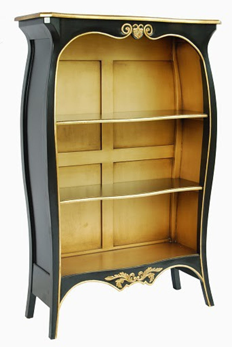 Barock Bücherschrank Schwarz / Gold B 110 x H 169 cm Bücherregal Regal Schrank